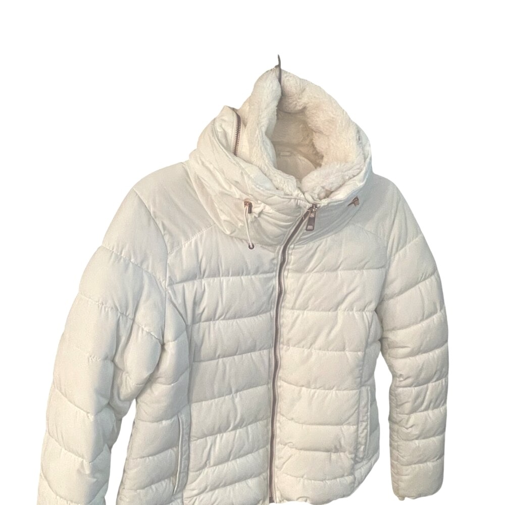 Zara Warm Insulated Puffer Jacket Sz  L - XL Ivory